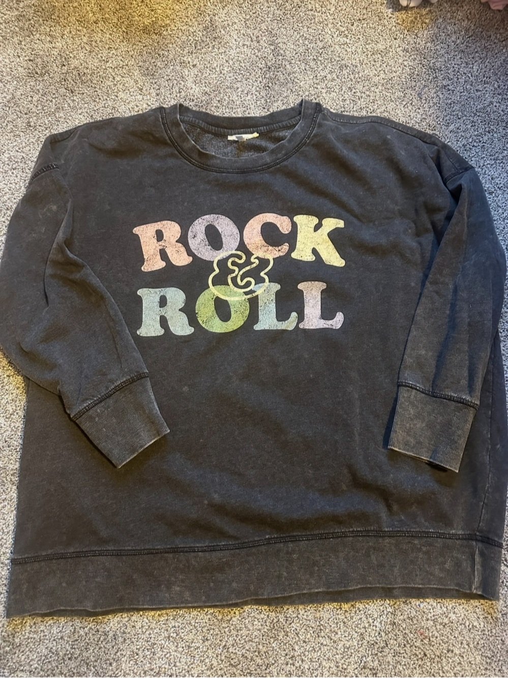 Maurices Black Crewneck Sweatshirt with Multicolor 'Rock & Roll' Graphic